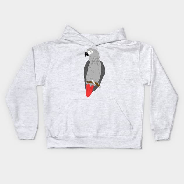 African Grey Parrot on Perch Kids Hoodie by Einstein Parrot